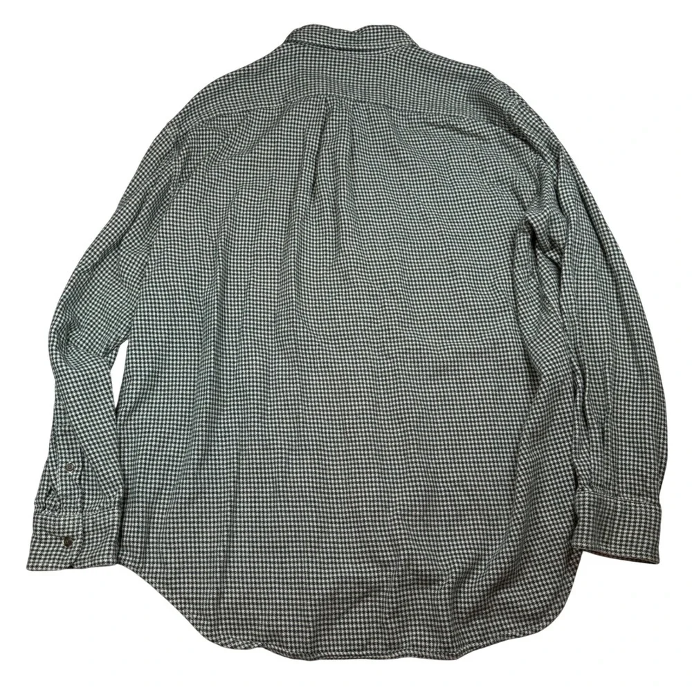 VTG 90s J Crew Oarsman Flannel Shirt Men L Green Houndstooth Button Down Cotton⁠